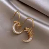 Hoop Earrings Gold Color Retro Star Moon Dangle For Women Trendy Temperament Asymmetric Drop 2022 Fashion Jewelry