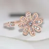 Cluster Rings Double Fair Flower Midi For Women Adjustable Crystal Rose Gold Color Birthday Gift Girls Fashion Jewelry R910