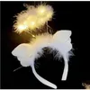 Other Event Party Supplies Light Up Led Angel Halo Headband White Feather Wings Party Christmas Fancy Dress Costume Hair Accessory Dhfro