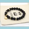 Perlen Ankunft Stein Schmuck Großhandel 8mm echte matte Onyx Perlen mit Krone Armbänder Party Geschenk Drop Lieferung Dhjyk