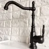 Keukenkranen zwarte olie gewreven koperen bassin swivel tuit badkamer wastafel kou en water mixer tap dnf384