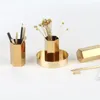 Förvaringsflaskor nordiska hexagonal penna hållare rostfritt stål gyllene blommor vas apparater metall ins flaska skrivbordsdekoration
