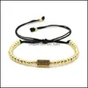 Bracelets porte-bonheur en gros 10Pcs / Lot 4Mm Or Rose Platine Noir Perles Rondes Avec Rec Cz Tressage Rame Bracelet Drop Delivery Jewelr Dhmas
