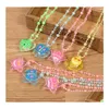 Party Favor Led Light Up Cartoon Pendants Necklace Christmas Kids Adts Party Favor Creative Luminous Glow Necklaces Acrylic Lanyard Dh1Lc