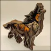 Autres décorations pour la maison Wild Wolf Craft 3D Laser Cut Wood Material Home Decor Gift Art Crafts Forest Animal Table Decoration Statues Orname Dhqdv