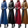 Kvinnors läder faux jacka långa kläder streetwear fast färg steampunk gothic lapel cyklist s-5xl woman trench coat 221117