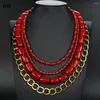 Choker Guaiguai smycken 4 Str￤ngar Multi Shape Red Coral Gold Color Plated Chain Necklace 19 "F￶r kvinnor