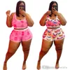 Retail Plus Size 5XL Tracksuits For Women 2023 Summer New Pink Color Vest Sleeveless Printed Shorts Two Piece Set Women Clothing