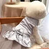 Ropa de perro Patchwork de moda de dos patas transparente malla perros vestido sin mangas mascota boda Stand Collar ropa