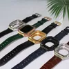 Smart Straps AP Modified Stainless Steel Cover Protection Strap Kits With Leather Crocodile Print Watchband Band Fit iWatch 8 7 6 5 For Apple Watch 44 45mm Wristband