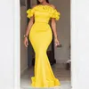 Sukienki swobodne seksowne sukienki wieczorowe Designer Marka Summer 2022 Off Rame Ruffle Yellow Long Bodycon długość podłogi