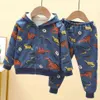 Autunno Ragazzi Set di abbigliamento Ragazze del bambino Giacca in velluto con cappuccio Cappotti Pantaloni Abiti per bambini Tuta per bambini Set di vestiti per cartoni animati G01191211416