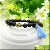 Charm armband design grossist 10 st/parti 8mm naturlig svart onyx sten pärlor blå och himmel tassel buddha huvud par armband drop d dhozq