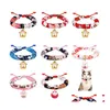 Dog Collars Leashes Pet Dogs Cats Collars Japanese Style With Maneki Feng Shui Fortune Lucky Cat Figurine Bells For Kitten Puppy C Dh73G