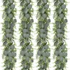 Decorative Flowers 4Pcs Eucalyptus Garland Artificial Silver Dollar Leaves Vines Faux Silk Greenery Plants(5.9FT)