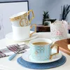 Tazze Piattini Porcellana Tazza da tè blu Pomeriggio europeo Elegante moderno Set riutilizzabile Unico creativo Canecas Decorazione della casa EI50BD