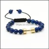 Bracelets De Charme Sport Energy Dumbell Bracelets En Gros 8Mm À Facettes Bleu Agate Pierre Perles Barbell Fitness Rame Pour Hommes Drop Delive Dhz1E