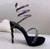 Sandales à talons aiguilles en strass pour femmes, sandales à plateforme, chaussures super hautes, chaussures de styliste de luxe, en satin en forme de serpent, fête de mariage