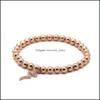 Charm Bracelets Wholesale 10Pcs/Lot 6Mm 18Kt Real Gold Plated Round Bronze Beads With Micro Inlay Zircon Snake Bracelets Drop Delive Dh8Dp