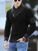 Men's Sweaters Men Sweater Casual Slim Knitted Pullover Long Sleeve Scarf Collar Men's