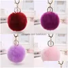 Keychains Lanyards 8cm fluffig päls pom nyckelringar leksaker mjuk faux rex kanin boll biltangentning pompom nyckelkedjor gåva för baby barn dr dhs1i