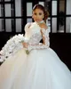 Schwarzes Mädchen-Ballkleid-Hochzeitskleid, Prinzessin, schiere Stehkragen, Spitzenapplikationen, lange Ärmel, hohler Rücken, Brautkleider
