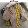 Herrbyxor lappster mens svart harajuku rutiga män japanska streetwear baggy sweatpants male 5 färger vintage casual byxor 221117