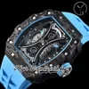 YS YSF53-01 MENS Watch Real Tourbillon Ręka Ręka Pablo Mac Donough TPT Fibre Fibre Dial Dial Blue Nylon Pasp 2022 V3 Super Edition Sport Eternity Watches