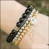 Charm Bracelets Wholesale 10Pcs/Lot 6Mm 18Kt Real Gold Plated Round Bronze Beads With Micro Inlay Zircon Snake Bracelets Drop Delive Dh8Dp