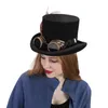 Berretti 13,5 cm Top in lana nera Donna Uomo Cappello Steampunk con occhiali fatti a mano Gear Feather Fedora Cosplay 4 dimensioni