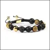 Braccialetti con ciondoli Gioielli Uomo all'ingrosso 10 Pz / lotto 8 Mm Perline di pietra di agata opaca naturale con micro pavé nero Cz Ball Rame Bracciale Drop Dh7Gn