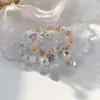 Bracelets de charme Fantasia U-mágica Multicolor Pink Blue Glass Crystal Crystal Badyed For Women Flower Rhinestone Pearl Jóias