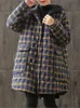 Women's Down Parkas Johnature Women Hooded Plaid Vintage Button Coats Loose Autumn Winter Pockets Female Casual Warm 221117