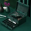 Green 3-Layer Flannel Jewelry Organizer Box Necklaces Earrings Rings Display Holder Case for Women Large Capacity With Lock 220718
