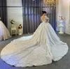 3D Çiçekler Gelinlik Suudi Arabistan Seksi şeffaf V Boyun Uzun Kollu Gelinlik Romantik Gelin Elbise Robe De Mariee