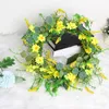 Decorative Flowers 13.8" Daisy Wreath Flower Garland With Green Leaves For Front Door Party Wall Hanging