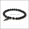 Charm Bracelets Design Micro Inserts Black Cz Wings Lucky Bracelet Jewelry 6Mm Matte Agate Stone Beads 4Mm Copper Drop Delivery Brace Dhqaz