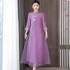 Etnische kleding 2022 Chinees traditionele chiffon borduurwerk elegant hanfu qi pao a line art jurk feeën vrouwen sierlijke cheongsam a655