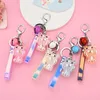 Keychains Creative Acrylic Budding Light Bear Key Chain Fantasy Laser Leather Rope Bell Bag Pendant Car