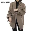 Mezclas de lana para mujer CHIC VEN Abrigo de mezcla para mujer Sólido Medio largo en Blazer Blusa gruesa y cálida Abrigo Office Lady Tops Otoño Invierno 221117