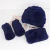 Шляпы шарфы устанавливают женщины зимние вязаные вязаные шарфы для кролика. Главы шарф 3 штуки 100% натуральная теплая крышка перчатка 221116
