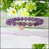 Beaded Womens Wholesale 10Pcs/Lot 6Mm Natural Purple Crystal Stone Beads With Love Heart Cz Bracelet Fine Girl Women Charms Jewelry Dhv9L