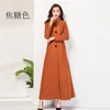 Women's Wool Blends Autumn and Winter Super Long Stand Collar Slim midja Fashion Temperament Retro Triangle Buckle Woolen Coat 221117