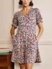 Robes décontractées Femmes manches bouffantes col en V imprimé floral mini robe 2022 été élégant dames tempérament taille mince a-ligne robe courte