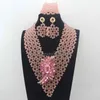 Halsbandörhängen Set Chunky uttalande Bib Peach Pink Bridal Women Jewelry African For Wedding HD8205