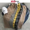 남성용 바지 Lappster Mens Black Harajuku Plaid 남자 일본 스트리트웨어 헐렁한 스웨트 팬츠 남성 5 색 빈티지 캐주얼 바지 221117