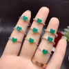 Cluster Rings Heart Style Green Chalcedony Ring Real 925 Silver 6x6mm Storlek Precious Gemstone Women Gift Birthstone Supply Test