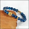Bijoux de qualité supérieure en perles en gros 8mm à facettes perles de pierre d'agate bleue et noire avec des bracelets de tête de lion plaqués PVD pour hommes Drop de Dhzzt