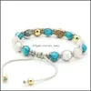 Charm Bracelets Wholesale 10Pcs/Lot White Howlite Marble Turquoise Stone Beads With 9Mm Blue Micro Paved Cz Rame Bracelet Drop Deliv Dhr0R