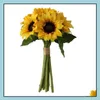 Guirnaldas de flores decorativas 6 Unids / set Flores de simulación de girasol artificial para la decoración del hogar Decoración del banquete de boda Entrega de la gota 20 Dhvvg